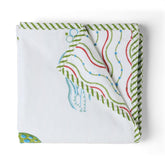 Jellyfish Block Printed Mulmul Baby Dohar, Green Blue, 40x40 - Eyaas